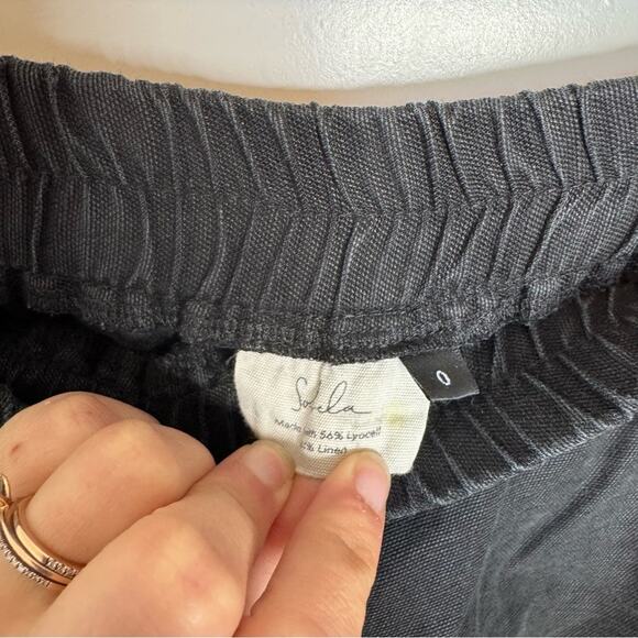 Sotela Black Linen Blend Elastic Pull On Wide Leg Crop Pants Lagenlook Size 0 - Picture 4 of 5